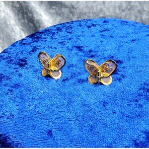 vintage gold tone open mesh butterfly w/floral design inside wings earrings